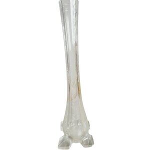 Vintage 1920's Bud Vase Etched Flowers in Clear Glass Footed 9.5" Belgium